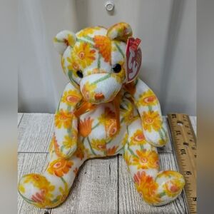 Ty Floral shasta Stuffed Bear with Orange and Yellow Flowers
